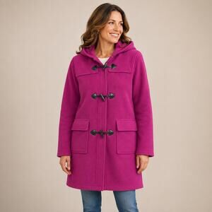 Susan Graver Womens XL Magenta Hooded Fleece Duffle Toggle Coat Jacket Warm